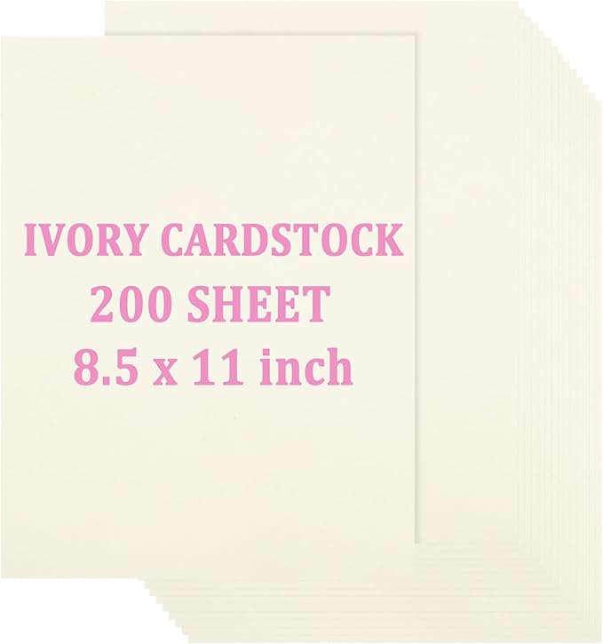 Acrux7 200 Sheets Ivory Cardstock 8.5 x 11 Inch Cream White Card Stock Paper 110lb/300gsm Resume Paper Ivory Cardstock Printer Paper for Invitations, Resume, Certificates, DIY Crafts, Card Making