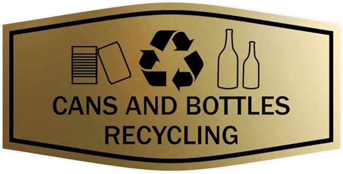 Fancy Cans and Bottles Recycling Sign (Brushed Gold) - Large