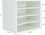 PAG Mail Sorter Organizer, Wood Countertop Literature Organizer, Office Supplies Desktop File Bill Paper Organizer for Office Home School, 4 Compartments, White