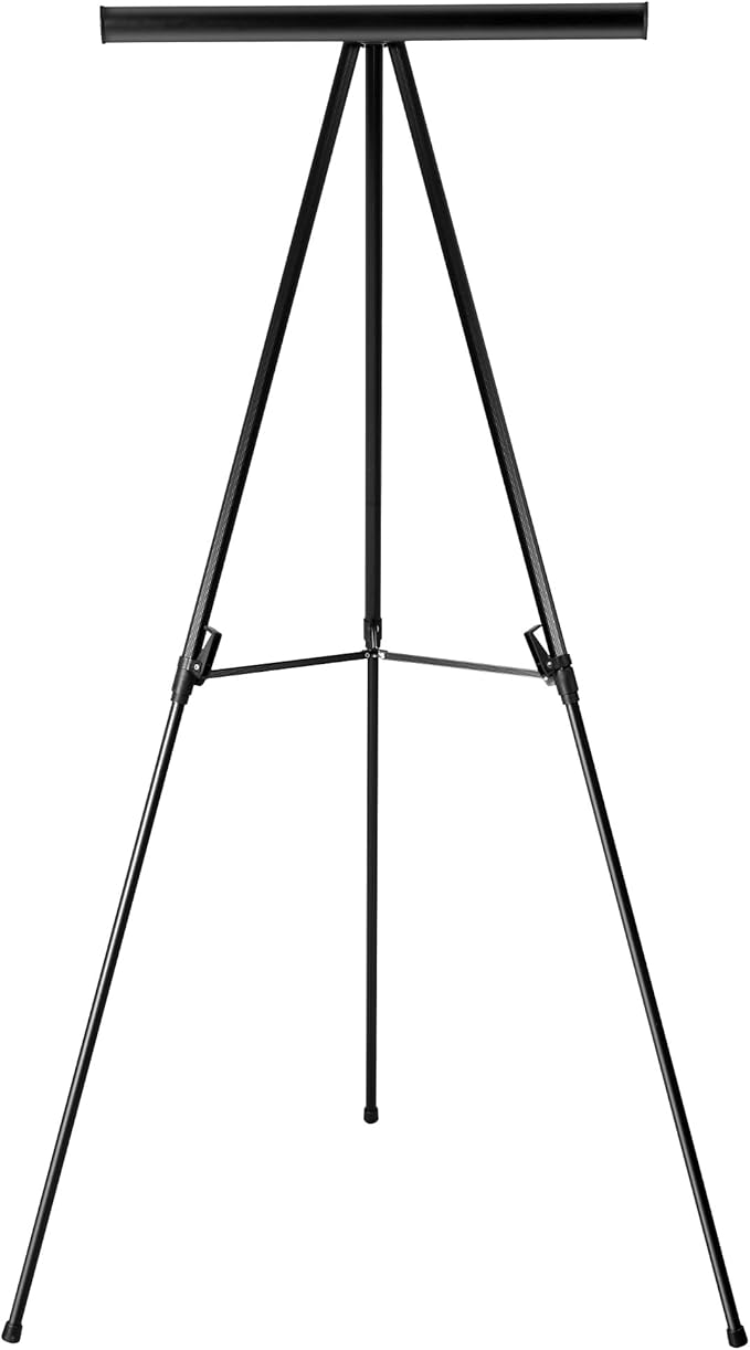 Amazon Basics High Boardroom Black Aluminum Flipchart Whiteboard and Display Easel Stand with Adjustable Height Telescope Tripod, Black, 37 x 18 x 28 Inches
