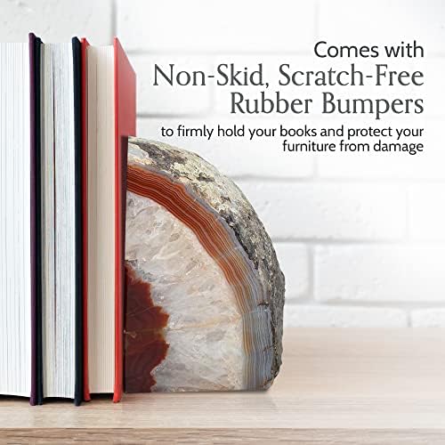 Nature's Decorations Brown Agate Bookends – A+ Grade Geode Heavy Duty Decorative Stone Crystal for Shelves & Bookcases, Natural Polished Bookshelf Decor, 1 Pair 3-4Lbs