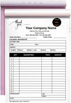 Custom Carbonless Sales Invoice Form Books for Small Business, Personalized NCR 2-Part Receipt Book with Carbon Copies, Cover Add Company Name, Address and Number Printed