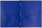 JAM PAPER Plastic Color POP Folders - 2 Pocket Durable Folders with Metal Prongs Fastener Clasps - Dark Blue - 6/Pack