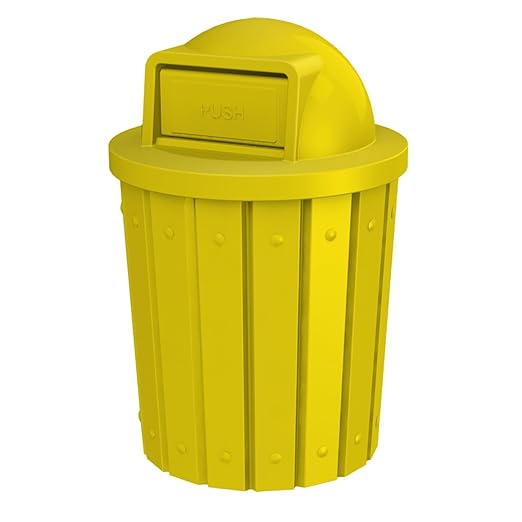 Sturdy Essentials Campus Collection 42 Gallon Slatted Round Heavy-Duty Commercial Outdoor and Indoor Trash Can with Push Open Dome Lid and Internal Liner | Great for Schools and Businesses - Yellow