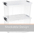 Superio Clear Storage Boxes with Lids, 14.25 Quart Plastic Container Bins for Organizing, Stackable Crates, BPA Free, Non Toxic, Odor Free, Organizers for Home, Office and Dorm, 4 Pack