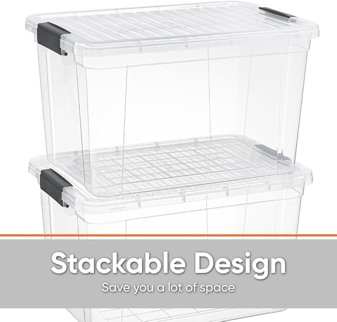 Superio Clear Storage Boxes with Lids, 14.25 Quart Plastic Container Bins for Organizing, Stackable Crates, BPA Free, Non Toxic, Odor Free, Organizers for Home, Office, School, and Dorm