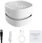 ODISTAR Counter Vacuum Cleaner,Mini Table dust Sweeper Energy with Digital Timer,Endurance up to 400 mins,360º Rotatable for Cleaning Rubber shavings,Crumbs Keyboard of Gifts for Kids(White)
