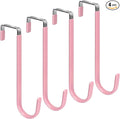 FYY Over The Door Hooks, 4 Pack Upgraded Long Door Hangers Hooks with Rubber Prevent Scratches Heavy Duty Organizer Hooks for Hanging Clothes, Towels, Hats, Coats, Bags Pink