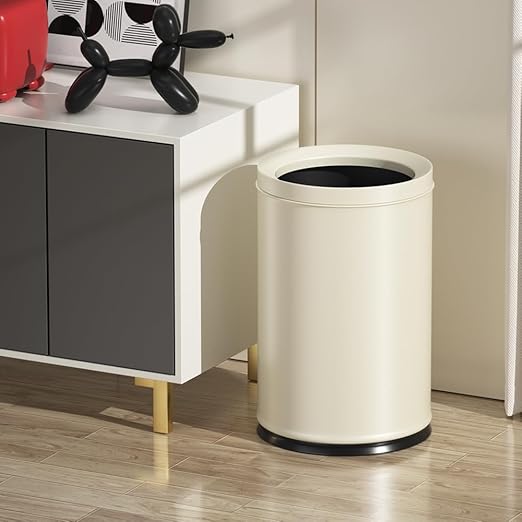 YOJIA 2.4 Gallon Bathroom Small Trash Can, Open Top Waste Basket, White Decorative Garbage Can, for Near Desk Bathroom Bedroom Hotel Office Cafe Kitchen Hallway(White 9L)