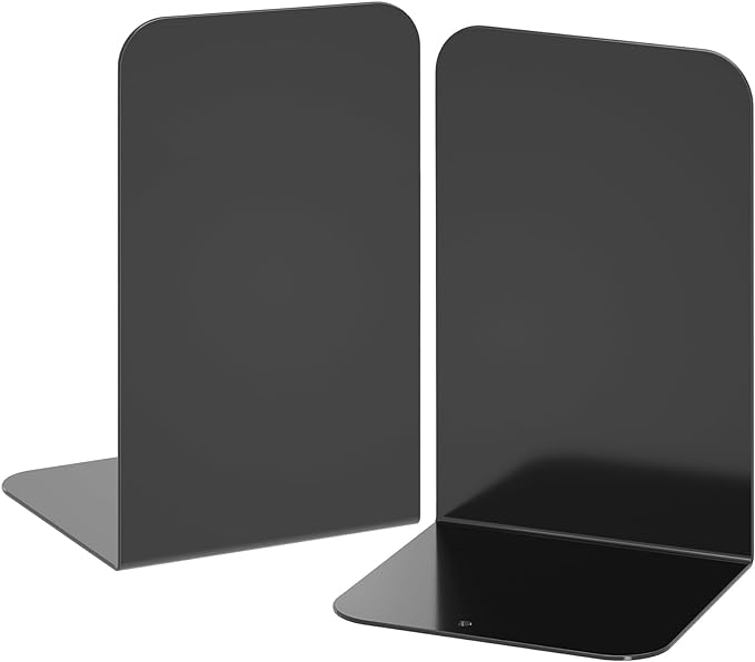 VFINE Bookends 1 Pair, Black Metal Book Ends, Heavy Bookends for Shelves, Book Stopper for Heavy Books, Book Organizer for Home Office School Supplies
