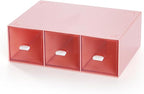 OSteed Desktop Drawers, Desk Organizer with 3 Drawers, Stackable Plastic Storage Box for Home Collection, Cosmetics, Jewelry, Office Supplies (1 Tall Layer, Pink)