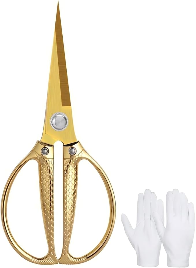 Large Ribbon Cutting Scissors,Heavy duty gold stainless steel scissors,With scissors and a pair of white gloves,Suitable for Ribbon-Cutting,Office,Home,and Crafts, Right/Left Handed (8.35 inches)