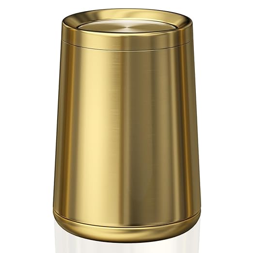 YOJIA 2.6Gal/10 L Gold Brushed Stainless Steel Trash Can with Swing Cover, Bathroom Trash Can with Lid, Garbage Can for Bathroom, Bedroom, Office, Hotel, Rest Room, RV (Gold)