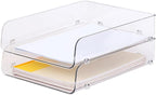 Gagee 2 Pack Paper Organizer for Desk,Clear Stackable Paper Sray Holder ﻿, Office Desk Organizer for Notes, Pens, File, Document