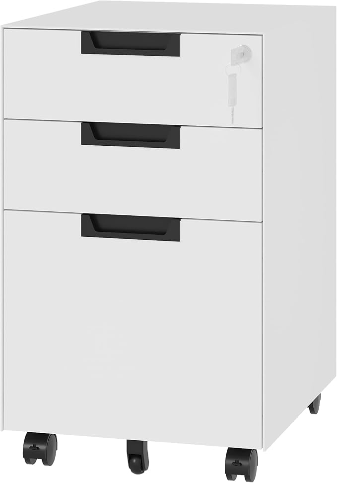 Fesbos 3 Drawer Vertical File Cabinets, Mobile Filling Cabinet with Lock for Legal/Letter Size, Pre-Built Office Storage File Cabinet with Wheels Under Desk - Fully Assembled