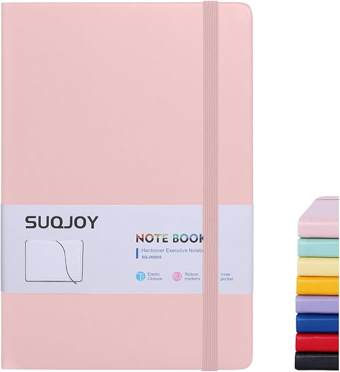 SUQJOY Lined Journal Notebooks for Writing, 100 GSM Thick Paper, 1 Pack Hardcover Notebooks, A5 College Ruled Notebook, Journaling Notebook for School/Travel/Office (Pink- 1 Pack)
