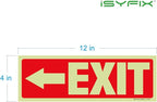 iSYFIX Exit Stickers Signs with Directional Left Arrow 2 Pack 12x4 Inch - Glow in the Dark Photoluminescent Vinyl for Office, School, Business, Warehouse - UV & Weather Resistant for Indoor/Outdoor Use
