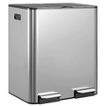 PayLessHere Trash Can, 16 Gallon (2x8G) 60 Liter Rectangular Trash Cans Stainless Steel Step Trash Can with Inner Buckets and Hinged Lids, Suitable for Kitchen Office Home Use,Silver