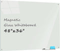 Glass Whiteboard 4' x 3', Magnetic Dry Erase Board Frameless Wall Mounting, Large Glass White Board for Office Home & School