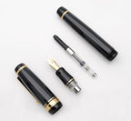xixixiaozhu Metal Big Fountain Pen, Medium Nib 0.7mm, Includes Ink Converter & 5 Cartridges, Glossy Piano Painted Finish (Black)