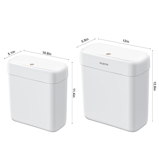 funest 2 Pack Bathroom Trash Can with Lid, 3 Gal/12 L & 2.7 Gal/10L Garbage Can with Pop-Up Lid, Small Spaces Plastic Trash Can, Slim Trash Bin Waste Basket for Bathroom,Rv, Office, White