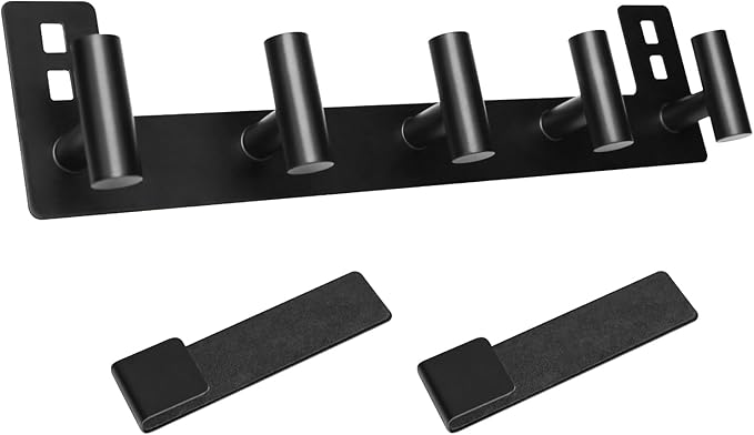 PMMASTO Shower Door Hooks, (7.5 Inch) Extended Towel Hook for Bathroom Frameless Glass Shower Doors, Stainless Steel Heavy Duty Holder for Hanging Robe,Towel (Black 5 T-Hooks-Fits 3/8" Thick Door)
