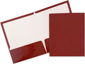 JAM PAPER Laminated Two Pocket Glossy School Folders - Letter Size - High Gloss Maroon Red - Bulk 25/Pack