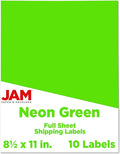 JAM PAPER Full Sheet Shipping Labels - Printable Sticker Paper - 8 1/2 x 11 - Neon Green - 10 Full Pages/Pack