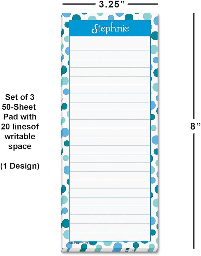 Current Zippy Dots Personalized Notepads – Set of 3, 50-Sheet Lined Paper Pads, Memo Pad, Shopping List, To-Do Notes, Office Organizer