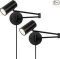 Ahaloye 2 Pack Plug in Wall Sconce, Black Swing Arms Wall Lamp with Plug-in Cord Adjustable Wall Light for Bedroom Living Room (Light Source Included)