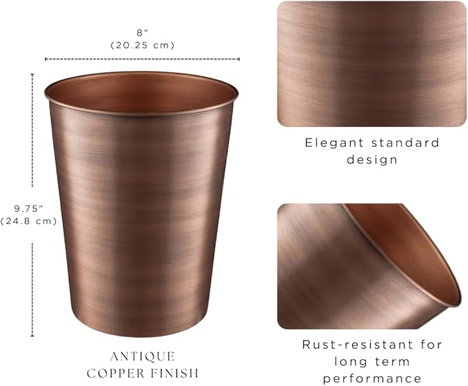 Monarch Abode Metal Bathroom Trash Can – Waste Basket for Bedroom, Office Desk, & Dorm, Handcrafted, Durable Decorative Antique Copper Small Trash Can Bathroom Garbage Bin Wastebasket