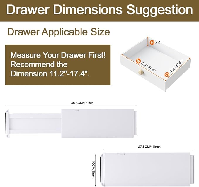 YJFHHH Drawer Dividers for Clothes 4" High 10.9"-18" Expandable Dresser Drawer Organizer Plastic Separators for Kitchen 3 Pack