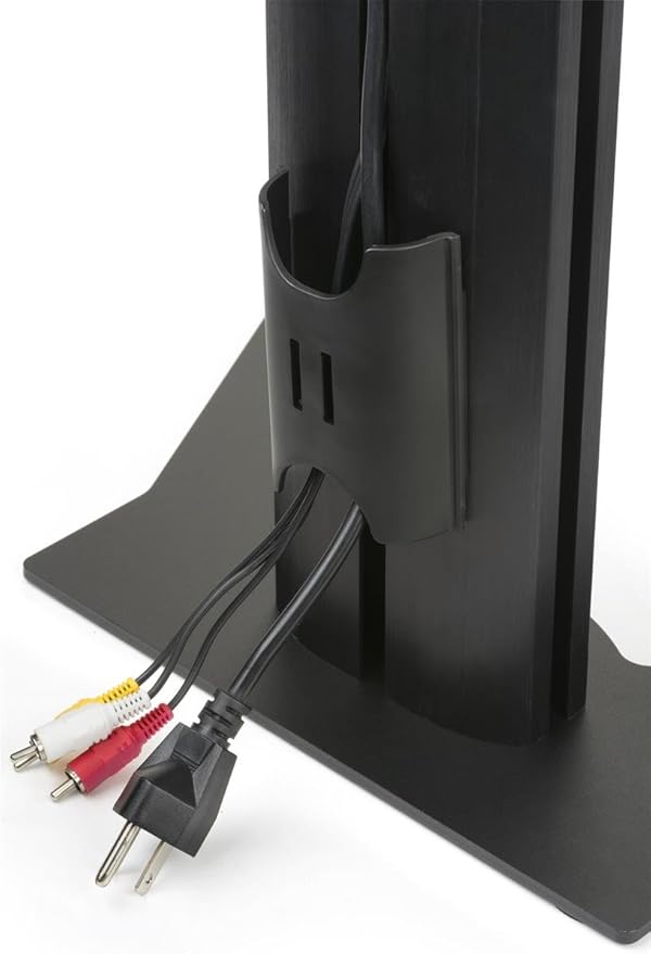 Displays2go Desk Stand for Two Monitors, Holds 2 TVs, Metal, Aluminum, Plastic, MDF – Black (TBLMMD32)