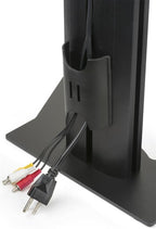 Displays2go Desk Stand for Two Monitors, Holds 2 TVs, Metal, Aluminum, Plastic, MDF – Black (TBLMMD32)