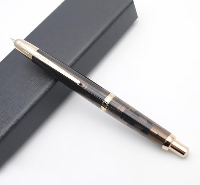 JINHAO 20 Press Fountain Pen, Retractable Capless Resin Pen with Ink Converter (EF Nib 0.4mm, Transparent Black - Gold Clip)