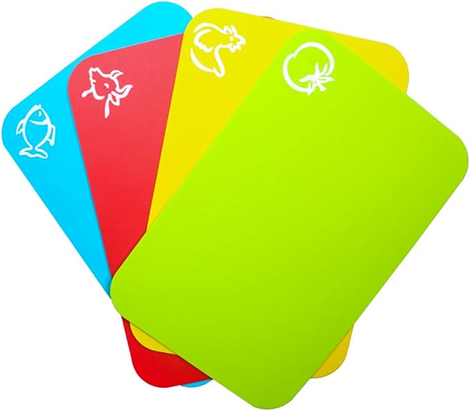 Carrollar Small Flexible Plastic Cutting Board Mats, Cutting Boards Mats With Food Icons, Gripped Back and Dishwasher Safe, Set of 4 (7.5x11.4inch)