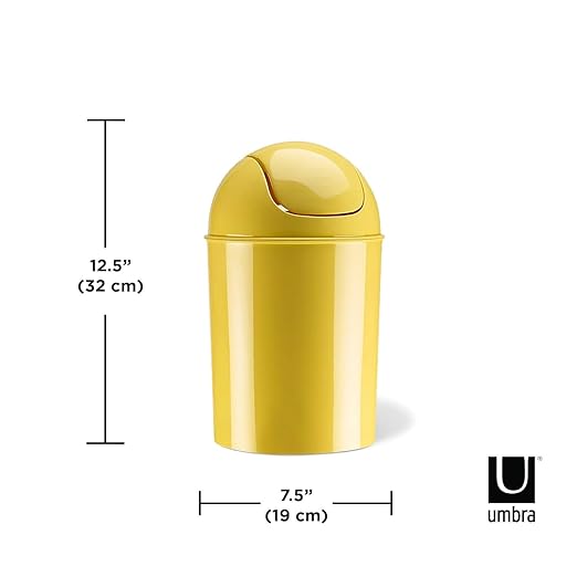 Umbra 1.25 Gallon Mini Waste Can with Removable Swing-Top Lid - Small Garbage Bin for Kitchen, Bathroom, Bedroom, Office - Compact Trash Can Fit Under Tables & Counters - Yellow