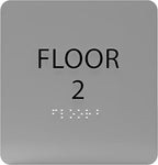 Grey w/Black ADA Floor 2 Sign with Braille – Made from Durable Acrylic and Ready to Mount