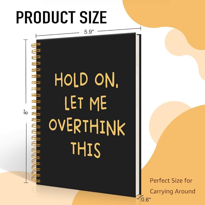 Mhfpl Hold On Let Me Overthink This Black Golden Spiral Blank Notebook, Funny Saying Sarcastic Gifts for Employee, Work Gag Gifts for Staff, Office Gifts for Colleague, Thank You Gifts for Teammate