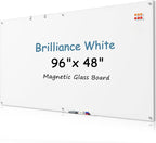 MaxGear Glass Whiteboard Tempered Magnetic Dry Erase Board 72 x 48 Inch Ultra White Frameless Wall Mounted, Office Classroom Conference Room Home Use, Includes Markers, Eraser, Magnets & Mounting Kit