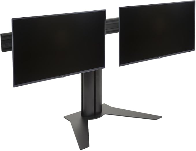 Displays2go Desk Stand for Two Monitors, Holds 2 TVs, Metal, Aluminum, Plastic, MDF – Black (TBLMMD32)