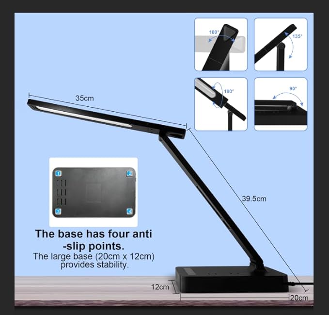 snsok Smart Desk Lamp with Dual USB Charging (Type-C/USB-A) & 2 AC Outlets, Digital Clock, Temperature Display, 5 Color Modes, 5 Brightness, Adjustable - for Office, Bedroom, Dorm Room, Study
