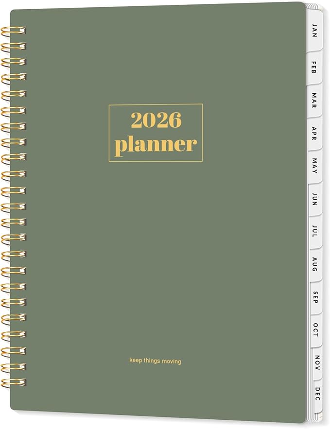 SUNEE 2026 Planner, Weekly and Monthly Calendar Planner, January 2026-December 2026, Daily Agenda with Tabs, Note Pages, Spiral Binding, 6.4"x8.3", Sage Green