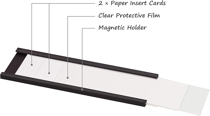 Realth C Channel Magnetic Label Holders 2'' x 3'' 50 Pack, Magnetic File Cabinet Labels with Paper Inserts and Clear Plastic Protectors, Magnetic Card Holders for Metal Racks, Shelf, Locker, Tool Box