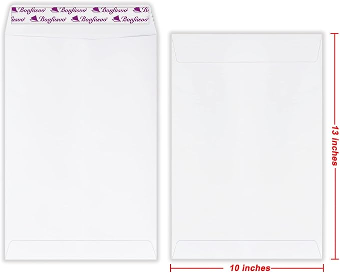 Bonfasvo 300 Pack 10x13 White Catalog Envelopes Peel & Seal Security Mailing Envelopes 120GSM Kraft Paper self Seal Envelopes for Invitations Papers Photos Documents Pictures Papers Files