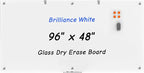Large Glass Whiteboard, 96 x 48 Inches Magnetic Glass Dry Erase Board for Wall, 8' x 4' Brilliance White Board for Office, Home, School