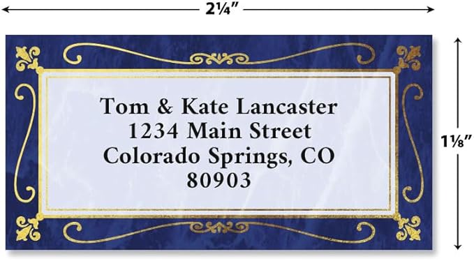 Colorful Images Imperial Foil Border Metallic Return Address Mailing Labels, Personalized with Names & Addresses, Set of 144 Custom Self Adhesive, Easy Peel Flat Label Sheets, 1-⅛ ”x 2-¼” Size