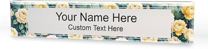 Signs ByLITA Floral Pattern Customized Nameplate | Golden Rose Personalized Full Color Acrylic Desk Sign