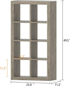 furtble Bookshelf with Storage Bins, 8-Cube Storage Organizer, Modern Wood Open Bookcase, Multifunctional Display Shelf for Living Room, Bedroom, Home Office, Gray Oak
