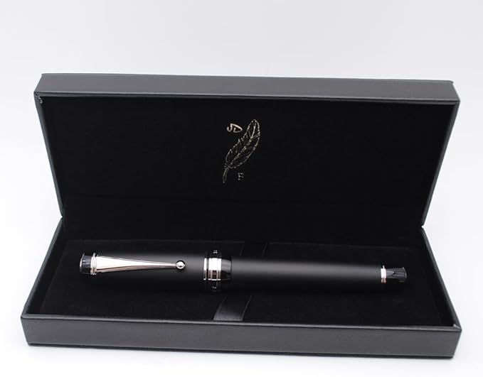 xixixiaozhu Metal Big Fountain Pen Set Medium Nib 0.7mm, Includes Ink Refill Converter, 5 Ink Cartridges & Gift Box (Medium Nib 0.7mm, Matte Black with Silvery Clip)